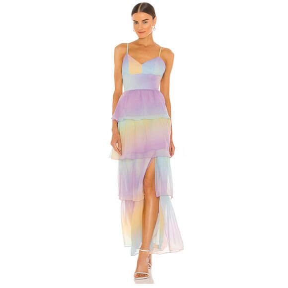 Amanda Uprichard Thaddea Maxi Dress Rainbow Tiered Gown Size S NEW - Picture 1 of 5
